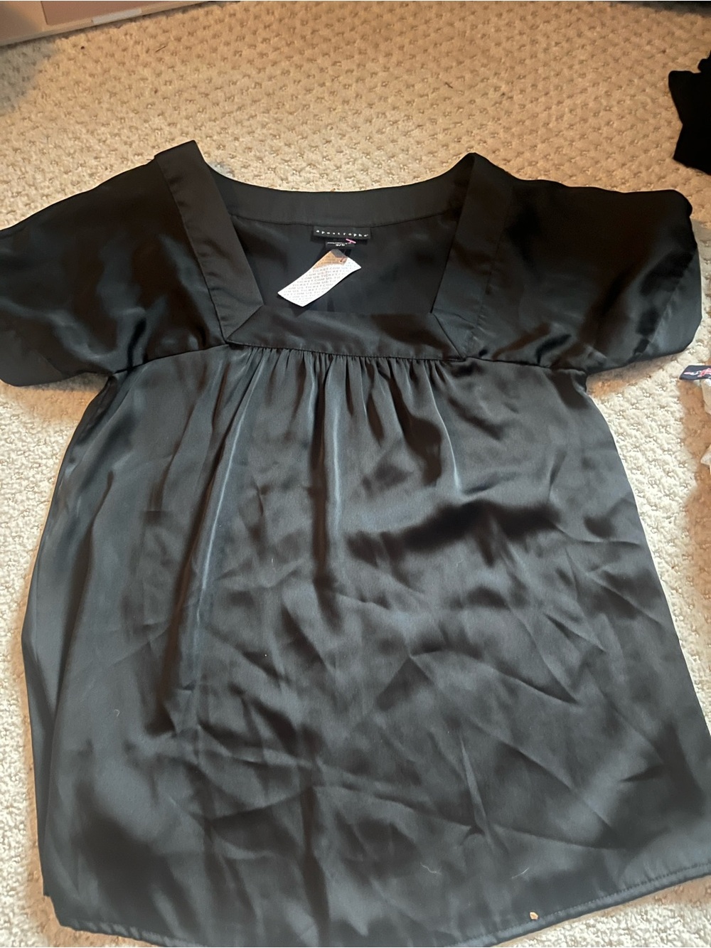 Apostrophe Black Satin Short-Sleeve Blouse